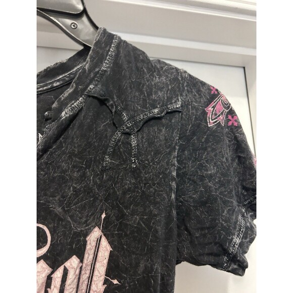 Y2K Affliction 90s Grunge Era Buckle Baby Doll Tee Shirt Size Small Angel Wings - Picture 5 of 8